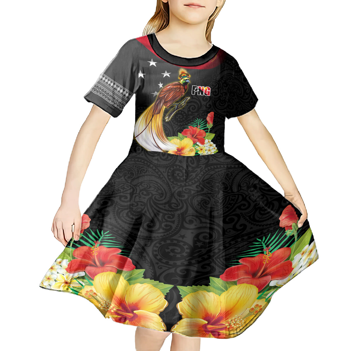 Papua New Guinea Independence Day Kid Short Sleeve Dress PNG Flag and Bird-of-Paradise LT03 - Polynesian Pride