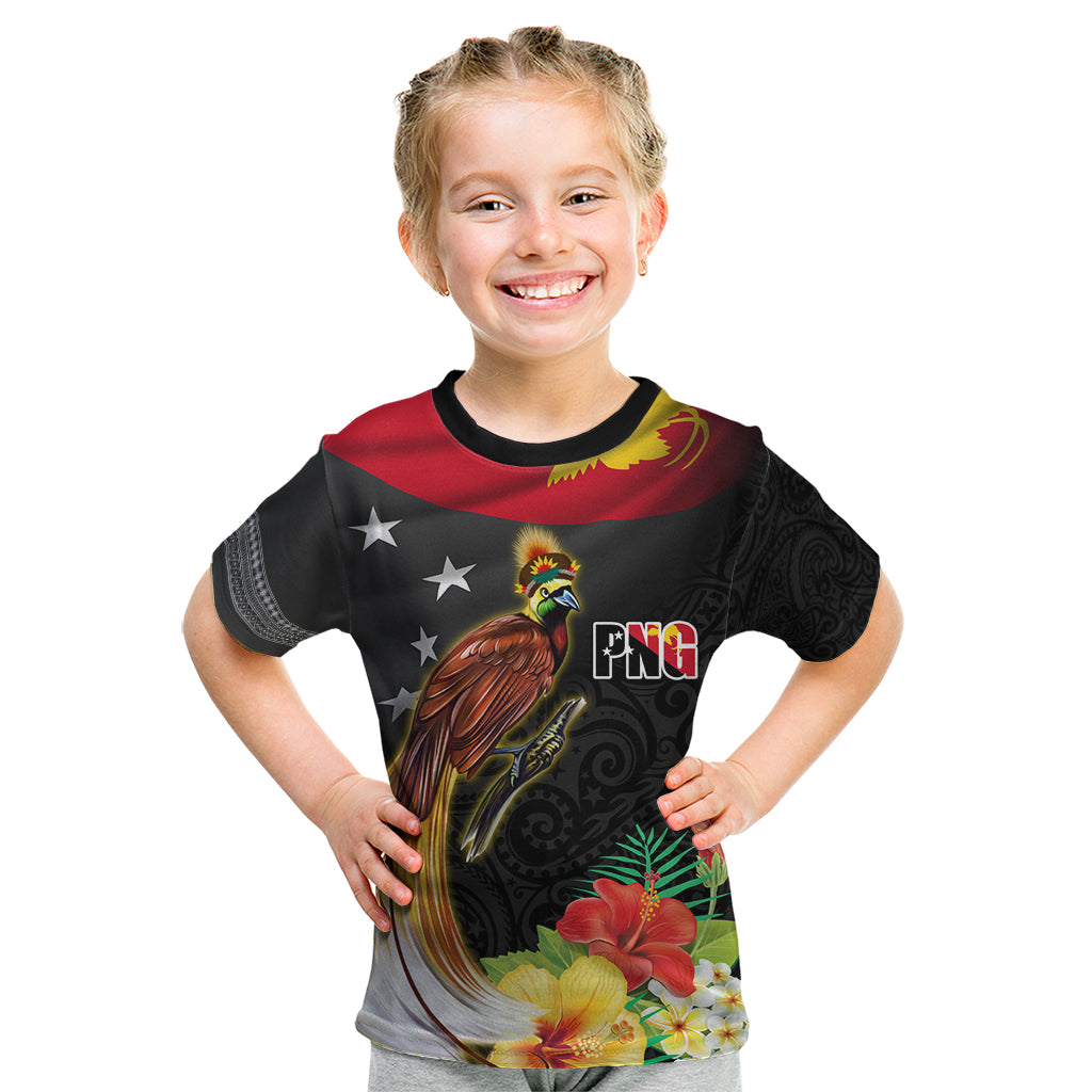 Papua New Guinea Independence Day Kid T Shirt PNG Flag and Bird-of-Paradise LT03 Black - Polynesian Pride