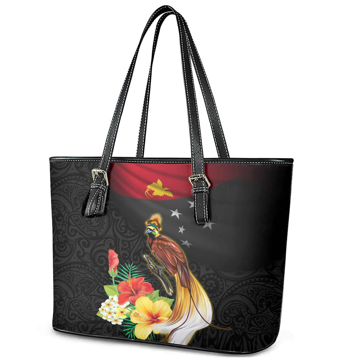 Papua New Guinea Independence Day Leather Tote Bag PNG Flag and Bird-of-Paradise LT03 - Polynesian Pride