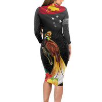 Papua New Guinea Independence Day Long Sleeve Bodycon Dress PNG Flag and Bird-of-Paradise LT03 - Polynesian Pride