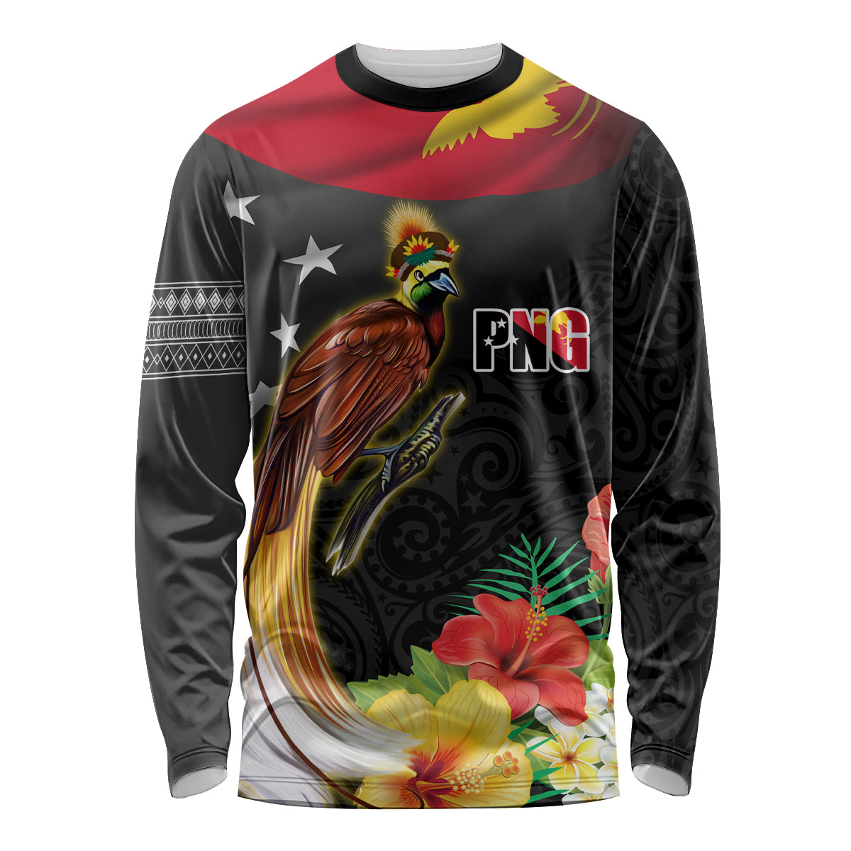 Papua New Guinea Independence Day Long Sleeve Shirt PNG Flag and Bird-of-Paradise LT03 Unisex Black - Polynesian Pride