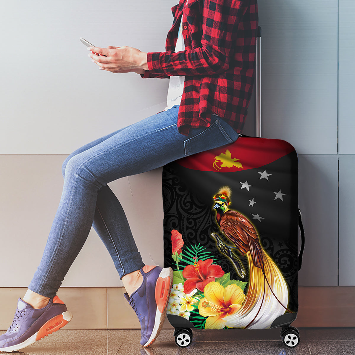 Papua New Guinea Independence Day Luggage Cover PNG Flag and Bird-of-Paradise LT03 - Polynesian Pride