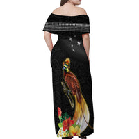 Papua New Guinea Independence Day Off Shoulder Maxi Dress PNG Flag and Bird-of-Paradise LT03 - Polynesian Pride