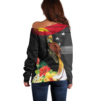 Papua New Guinea Independence Day Off Shoulder Sweater PNG Flag and Bird-of-Paradise LT03 - Polynesian Pride