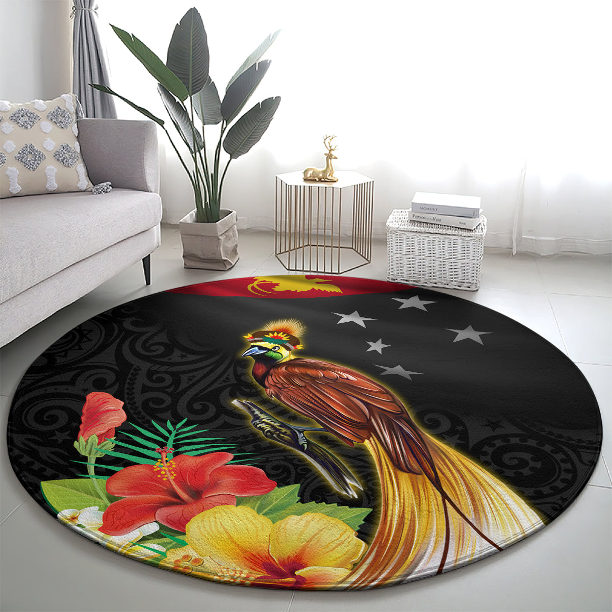 Papua New Guinea Independence Day Round Carpet PNG Flag and Bird-of-Paradise LT03 - Polynesian Pride