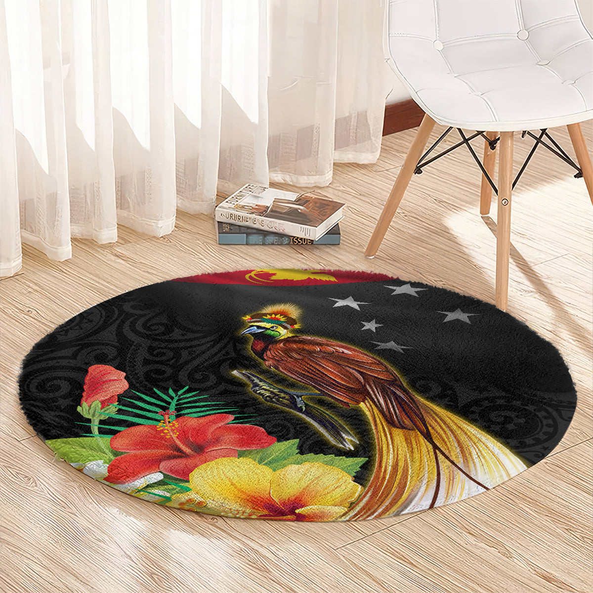 Papua New Guinea Independence Day Round Carpet PNG Flag and Bird-of-Paradise LT03 - Polynesian Pride