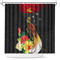Papua New Guinea Independence Day Shower Curtain PNG Flag and Bird-of-Paradise LT03 Black - Polynesian Pride