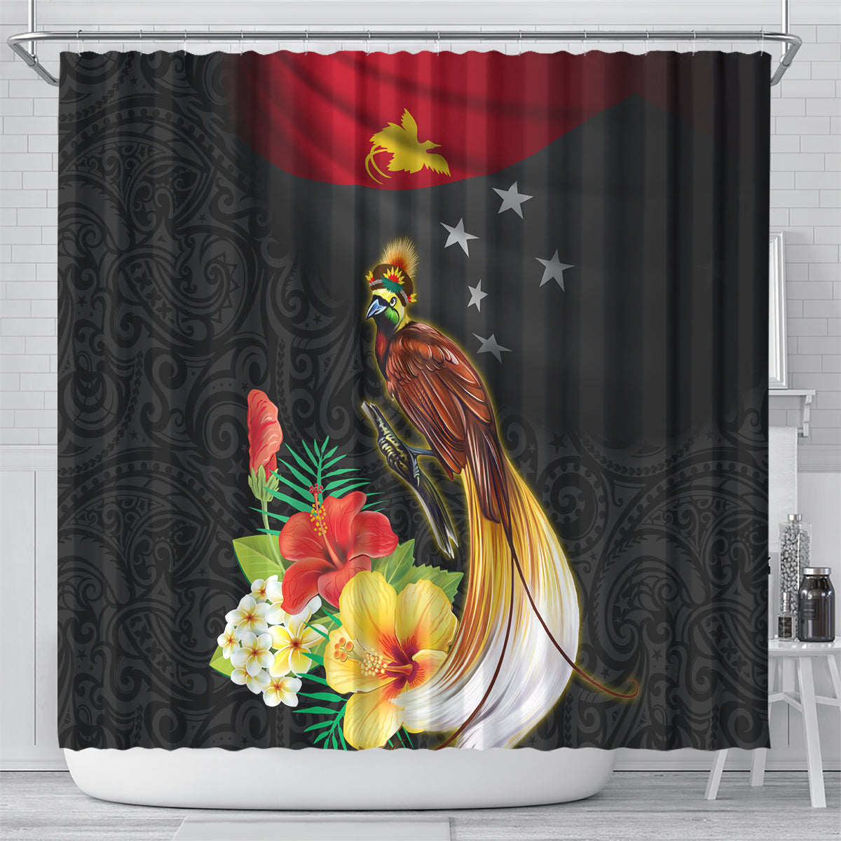 Papua New Guinea Independence Day Shower Curtain PNG Flag and Bird-of-Paradise LT03 - Polynesian Pride