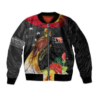 Papua New Guinea Independence Day Sleeve Zip Bomber Jacket PNG Flag and Bird-of-Paradise LT03 Unisex Black - Polynesian Pride
