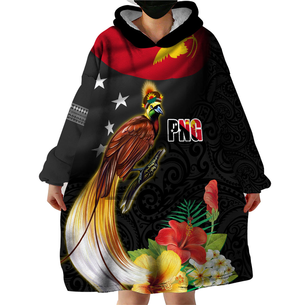Papua New Guinea Independence Day Wearable Blanket Hoodie PNG Flag and Bird-of-Paradise LT03 - Polynesian Pride