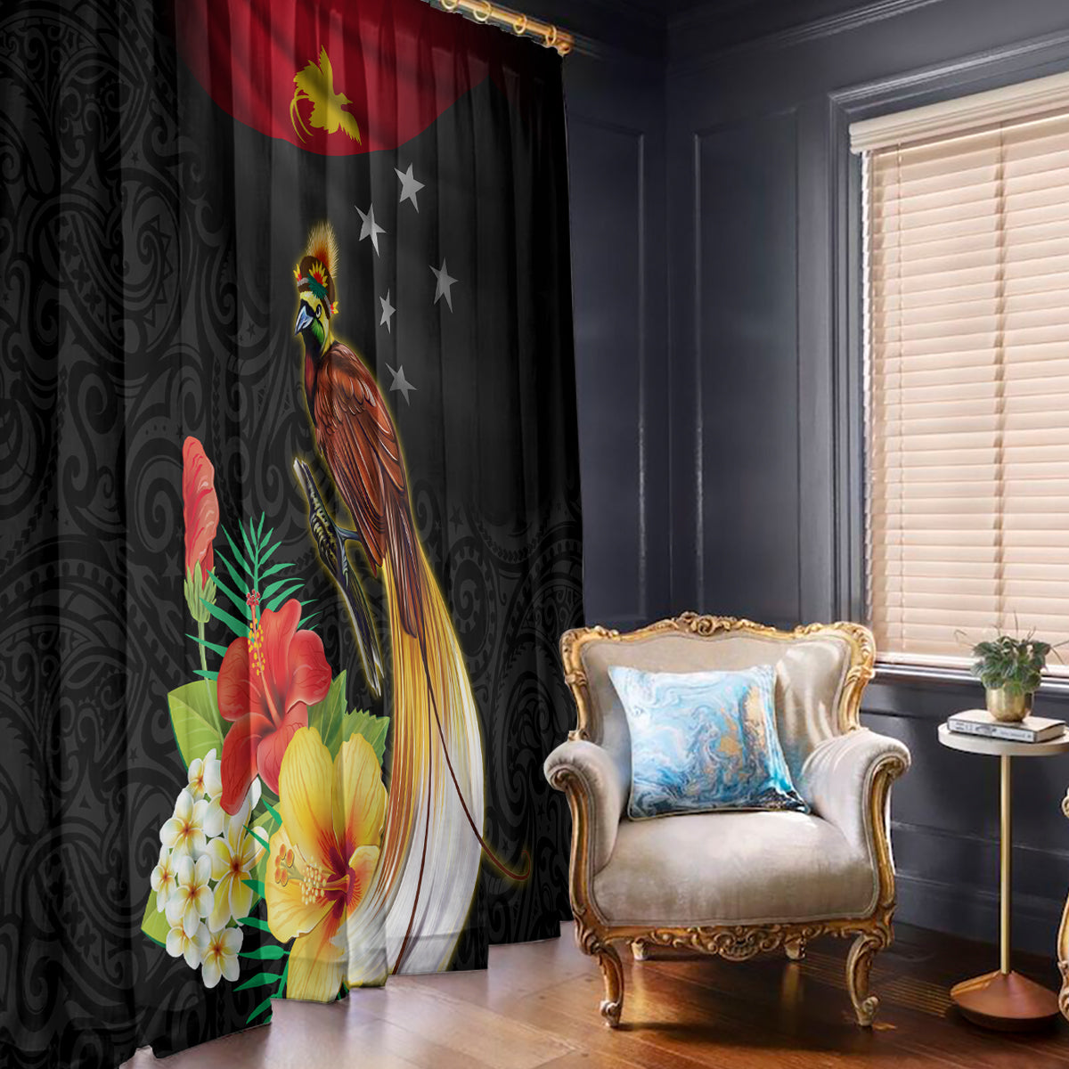 Papua New Guinea Independence Day Window Curtain PNG Flag and Bird-of-Paradise LT03 - Polynesian Pride