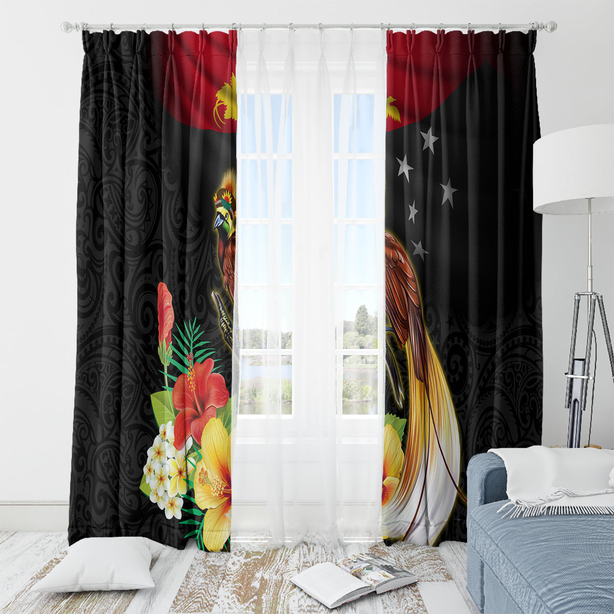 Papua New Guinea Independence Day Window Curtain PNG Flag and Bird-of-Paradise LT03 - Polynesian Pride