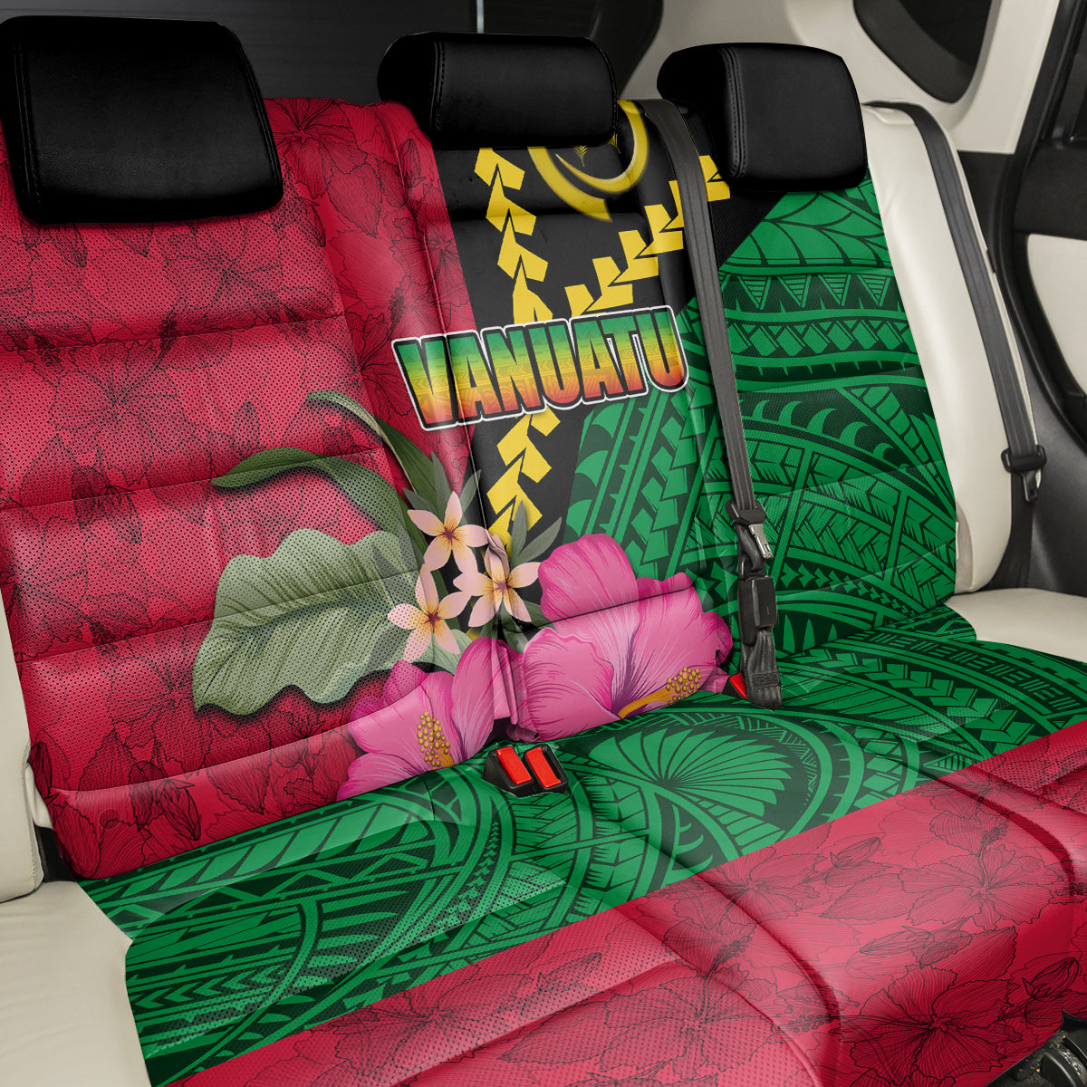 Vanuatu Flag Hibiscus Polynesian Pattern Back Car Seat Cover
