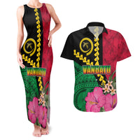 Vanuatu Flag Hibiscus Polynesian Pattern Couples Matching Tank Maxi Dress and Hawaiian Shirt LT03 Black - Polynesian Pride