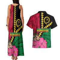Vanuatu Flag Hibiscus Polynesian Pattern Couples Matching Tank Maxi Dress and Hawaiian Shirt LT03 - Polynesian Pride