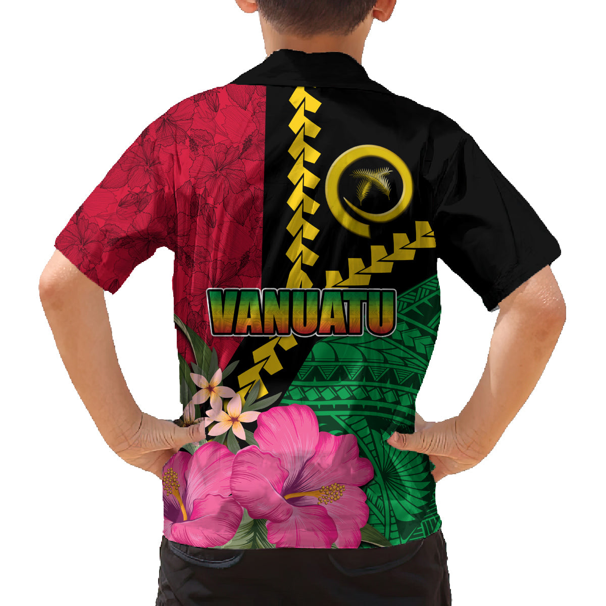 Vanuatu Flag Hibiscus Polynesian Pattern Family Matching Long Sleeve Bodycon Dress and Hawaiian Shirt LT03 - Polynesian Pride