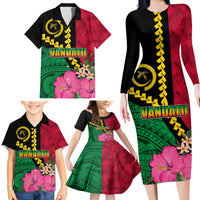 Vanuatu Flag Hibiscus Polynesian Pattern Family Matching Long Sleeve Bodycon Dress and Hawaiian Shirt LT03 - Polynesian Pride
