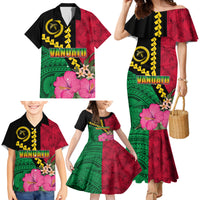 Vanuatu Flag Hibiscus Polynesian Pattern Family Matching Mermaid Dress and Hawaiian Shirt LT03 - Polynesian Pride