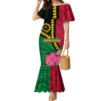 Vanuatu Flag Hibiscus Polynesian Pattern Family Matching Mermaid Dress and Hawaiian Shirt LT03 Mom's Dress Black - Polynesian Pride