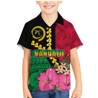 Vanuatu Flag Hibiscus Polynesian Pattern Family Matching Mermaid Dress and Hawaiian Shirt LT03 Son's Shirt Black - Polynesian Pride