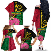 Vanuatu Flag Hibiscus Polynesian Pattern Family Matching Off The Shoulder Long Sleeve Dress and Hawaiian Shirt LT03 - Polynesian Pride