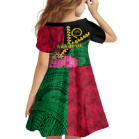 Vanuatu Flag Hibiscus Polynesian Pattern Family Matching Puletasi and Hawaiian Shirt