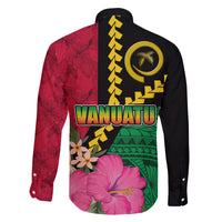 Vanuatu Flag Hibiscus Polynesian Pattern Family Matching Puletasi and Hawaiian Shirt