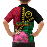 Vanuatu Flag Hibiscus Polynesian Pattern Family Matching Short Sleeve Bodycon Dress and Hawaiian Shirt LT03 - Polynesian Pride