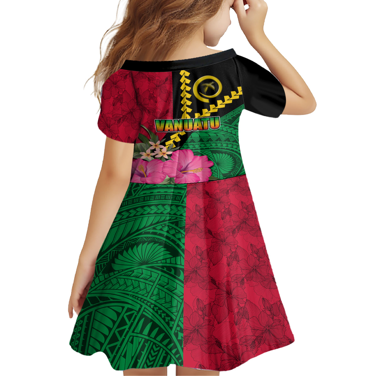 Vanuatu Flag Hibiscus Polynesian Pattern Family Matching Short Sleeve Bodycon Dress and Hawaiian Shirt LT03 - Polynesian Pride