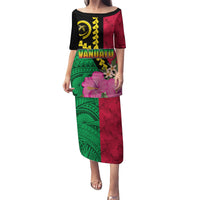 Vanuatu Flag Hibiscus Polynesian Pattern Puletasi