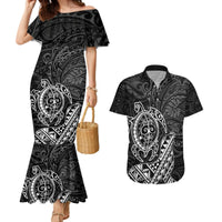 Hawaii Monk Seal and Dolphin Couples Matching Mermaid Dress and Hawaiian Shirt Polynesian Kakau Pattern Black White Color LT03 Black - Polynesian Pride