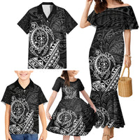 Hawaii Monk Seal and Dolphin Family Matching Mermaid Dress and Hawaiian Shirt Polynesian Kakau Pattern Black White Color LT03 - Polynesian Pride