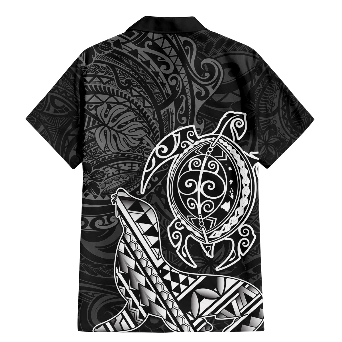 Hawaii Monk Seal and Dolphin Family Matching Mermaid Dress and Hawaiian Shirt Polynesian Kakau Pattern Black White Color LT03 - Polynesian Pride