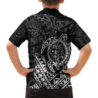 Hawaii Monk Seal and Dolphin Family Matching Off Shoulder Maxi Dress and Hawaiian Shirt Polynesian Kakau Pattern Black White Color LT03 - Polynesian Pride