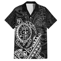 Hawaii Monk Seal and Dolphin Family Matching Off Shoulder Maxi Dress and Hawaiian Shirt Polynesian Kakau Pattern Black White Color LT03 Dad's Shirt - Short Sleeve Black - Polynesian Pride