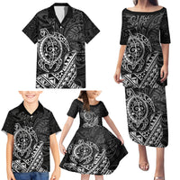 Hawaii Monk Seal and Dolphin Family Matching Puletasi and Hawaiian Shirt Polynesian Kakau Pattern Black White Color LT03 - Polynesian Pride