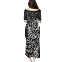 Hawaii Monk Seal and Dolphin Family Matching Puletasi and Hawaiian Shirt Polynesian Kakau Pattern Black White Color LT03 - Polynesian Pride