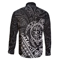 Hawaii Monk Seal and Dolphin Family Matching Short Sleeve Bodycon Dress and Hawaiian Shirt Polynesian Kakau Pattern Black White Color