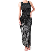 Hawaii Monk Seal and Dolphin Family Matching Tank Maxi Dress and Hawaiian Shirt Polynesian Kakau Pattern Black White Color