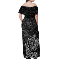 Hawaii Monk Seal and Dolphin Off Shoulder Maxi Dress Polynesian Kakau Pattern Black White Color LT03 - Polynesian Pride