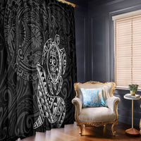 Hawaii Monk Seal and Dolphin Window Curtain Polynesian Kakau Pattern Black White Color