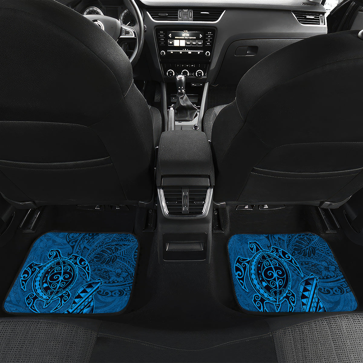 Hawaii Monk Seal and Dolphin Car Mats Polynesian Kakau Pattern Blue