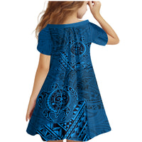 Hawaii Monk Seal and Dolphin Family Matching Mermaid Dress and Hawaiian Shirt Polynesian Kakau Pattern Blue LT03 - Polynesian Pride