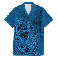 Hawaii Monk Seal and Dolphin Family Matching Mermaid Dress and Hawaiian Shirt Polynesian Kakau Pattern Blue LT03 Dad's Shirt - Short Sleeve Blue - Polynesian Pride