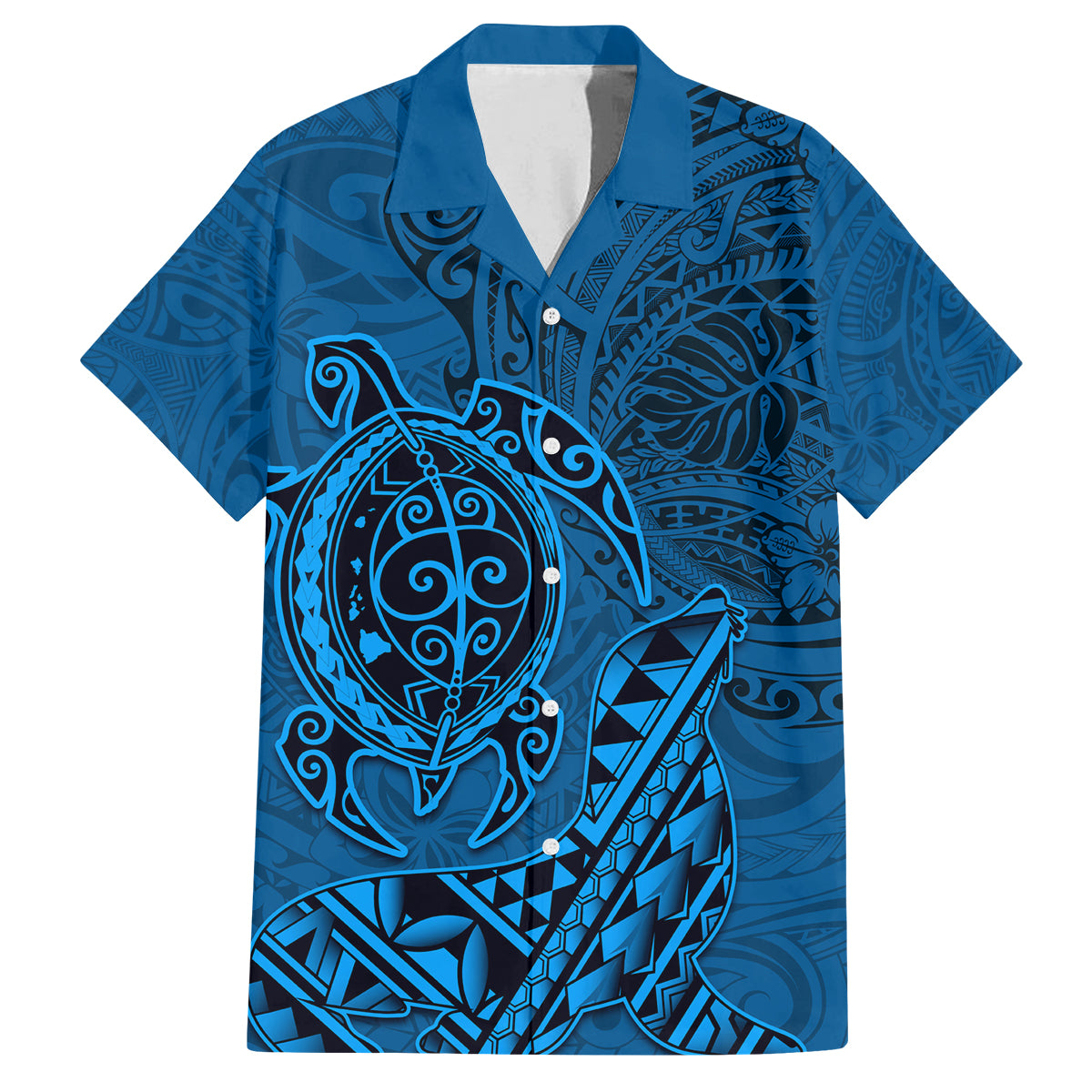 Hawaii Monk Seal and Dolphin Family Matching Puletasi and Hawaiian Shirt Polynesian Kakau Pattern Blue LT03 Dad's Shirt - Short Sleeve Blue - Polynesian Pride