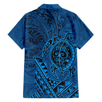 Hawaii Monk Seal and Dolphin Family Matching Puletasi and Hawaiian Shirt Polynesian Kakau Pattern Blue LT03 - Polynesian Pride