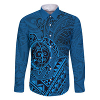 Hawaii Monk Seal and Dolphin Family Matching Short Sleeve Bodycon Dress and Hawaiian Shirt Polynesian Kakau Pattern Blue