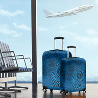 Hawaii Monk Seal and Dolphin Luggage Cover Polynesian Kakau Pattern Blue