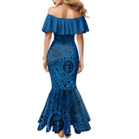Hawaii Monk Seal and Dolphin Mermaid Dress Polynesian Kakau Pattern Blue