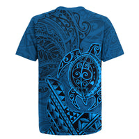 Hawaii Monk Seal and Dolphin Rugby Jersey Polynesian Kakau Pattern Blue
